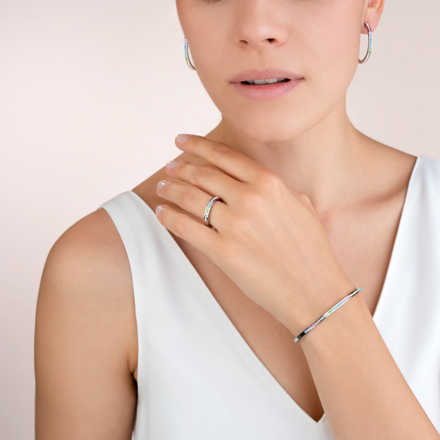 Bracelet acier & Pavé de Cristaux multicolore pastel 17