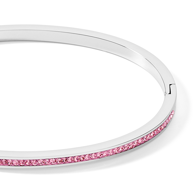 Bracelet acier argent & Pavé de Cristaux rosé 17