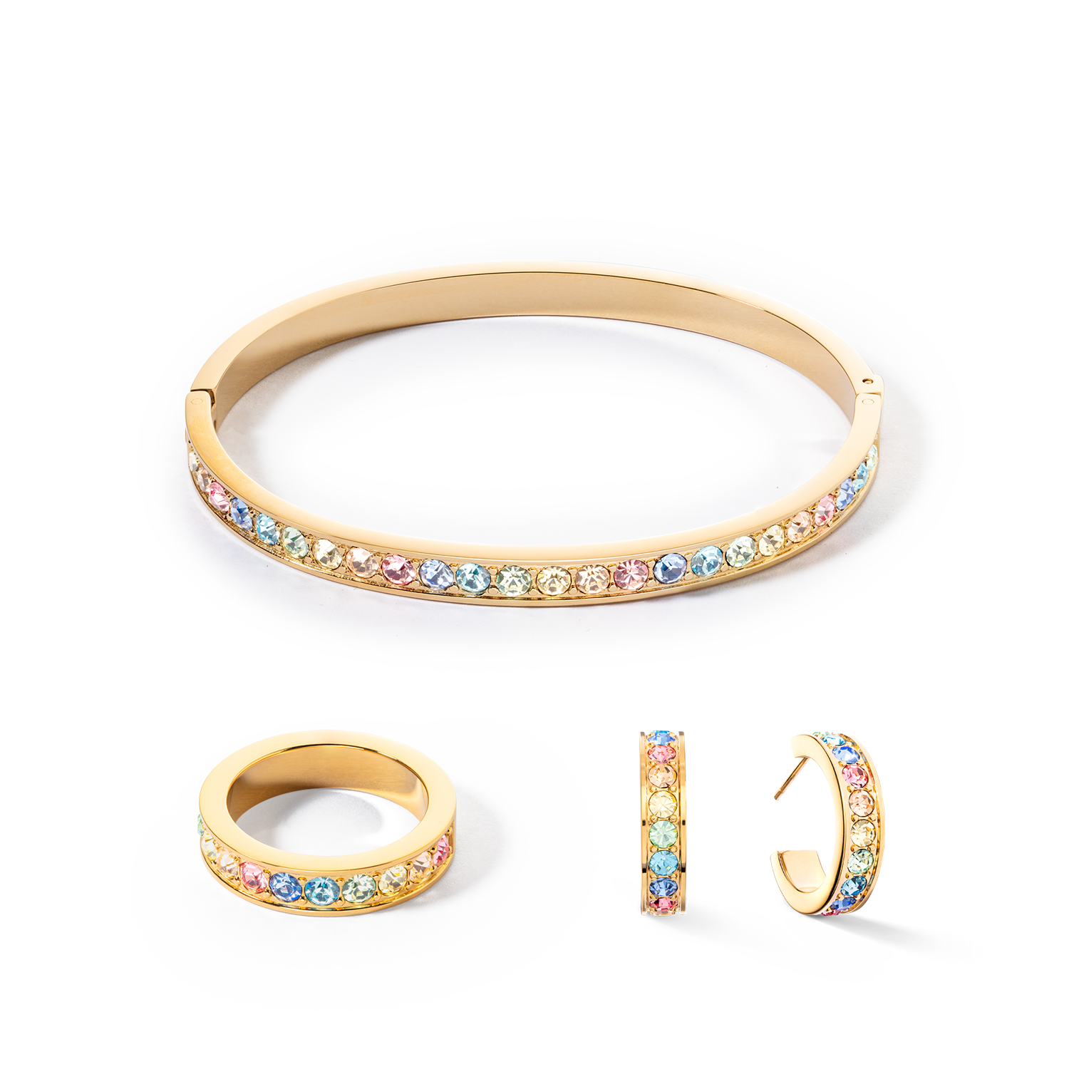 Bracelet acier & cristaux or multi pastel