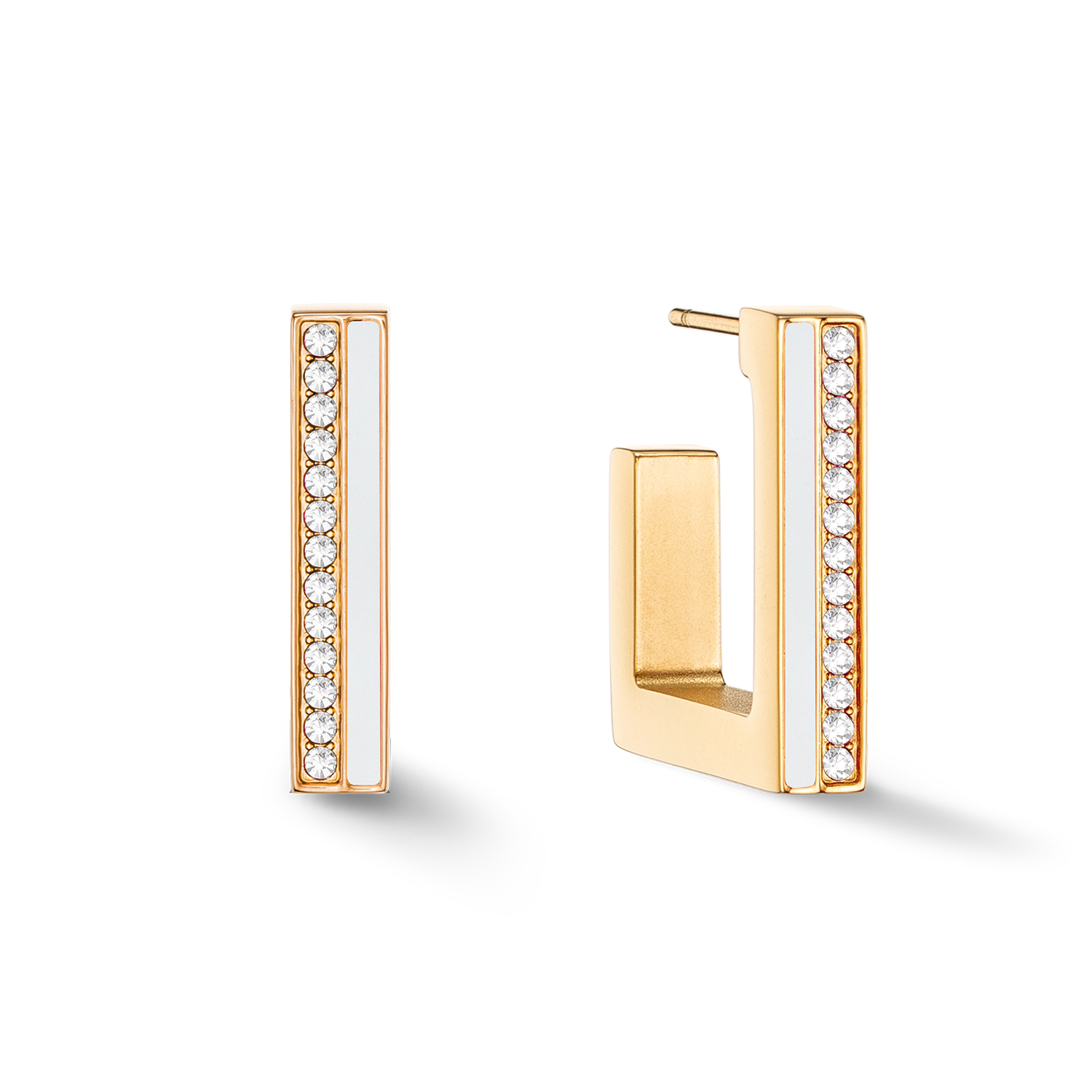 Boucles d'oreilles Créole Square Stripes 20 or-blanc