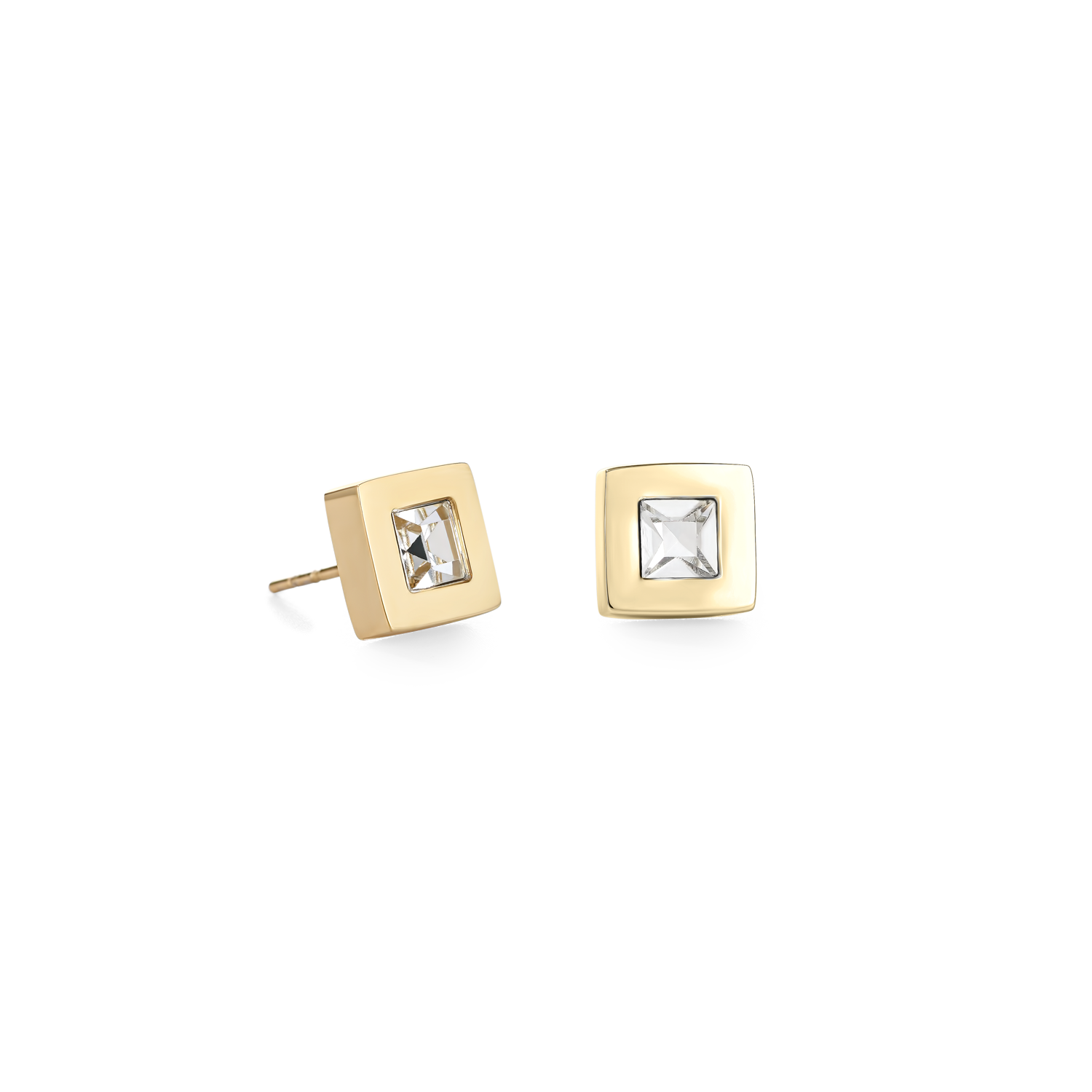 Boucles d'oreille carré acier or & cristal