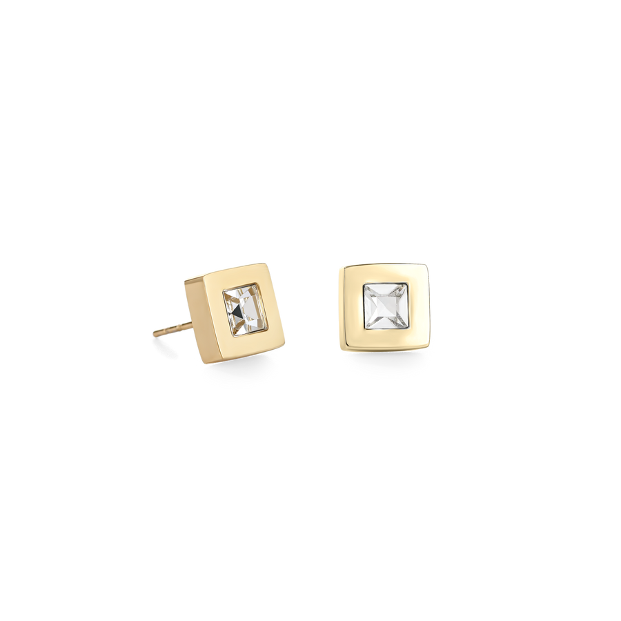 Boucles d'oreille carré acier or & cristal