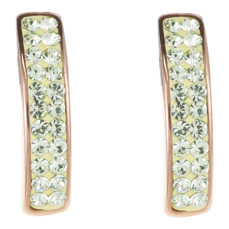 Boucles d'oreille acier or rose & Pavé de Cristaux vert claire
