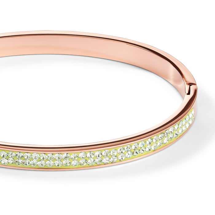 Bracelet acier or rose & Pavé de Cristaux vert claire