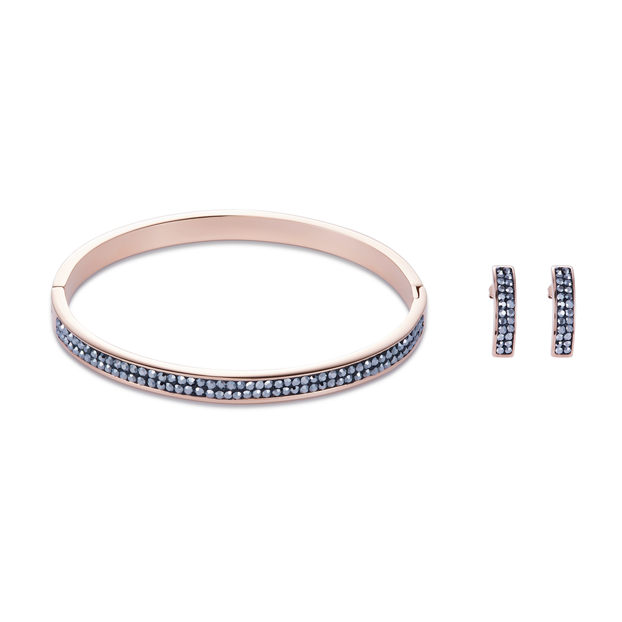 Bangle stainless steel rose gold & crystals pavé anthracite