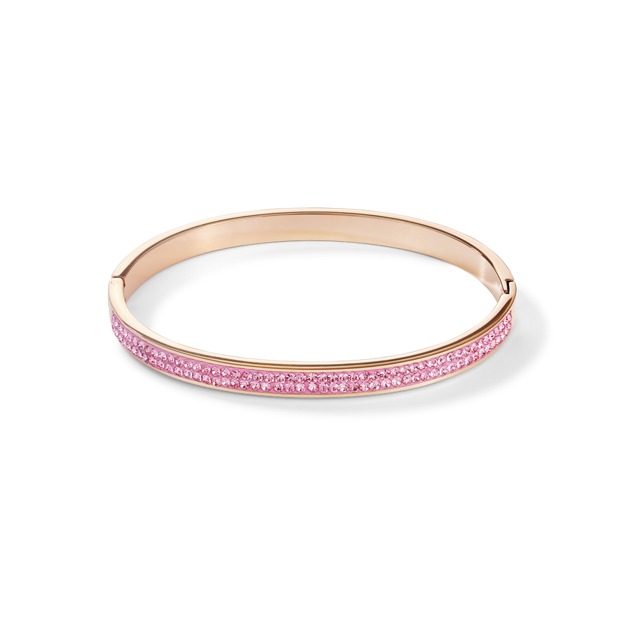Bangle stainless steel rose gold & crystals pavé light rose