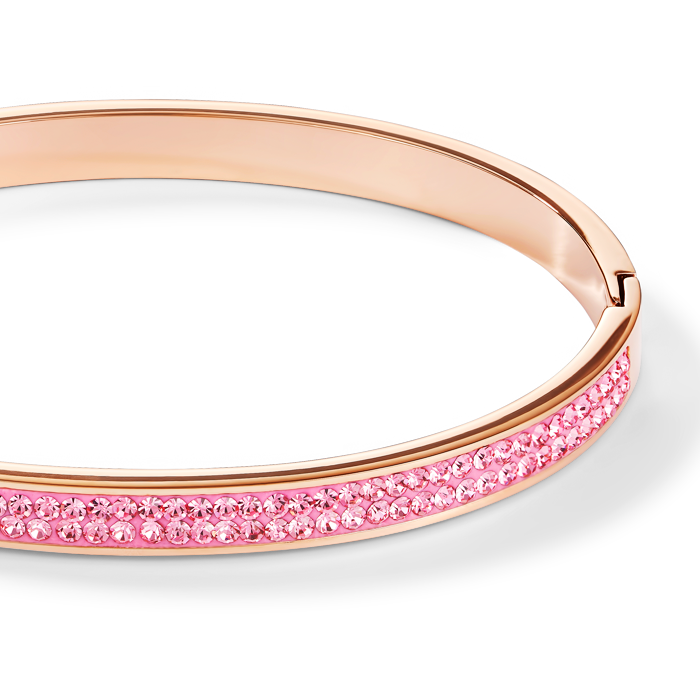 Bangle stainless steel rose gold & crystals pavé light rose