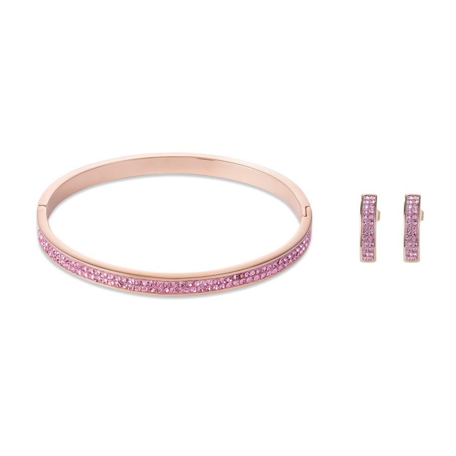 Bangle stainless steel rose gold & crystals pavé light rose