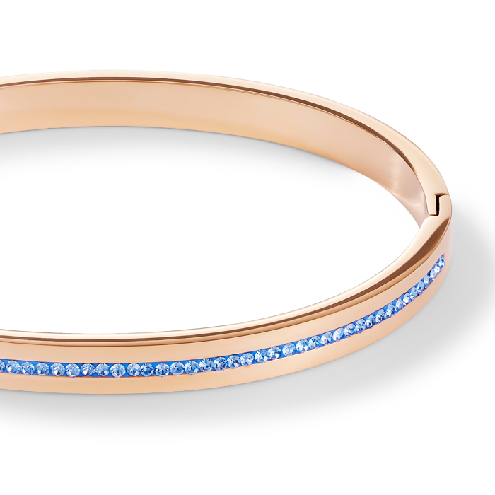Bangle stainless steel rose gold & crystals pavé strip light blue