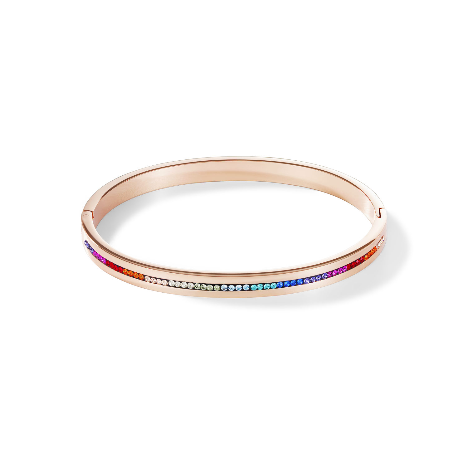 Bangle stainless steel rose gold & crystals pavé strip multicolour 17