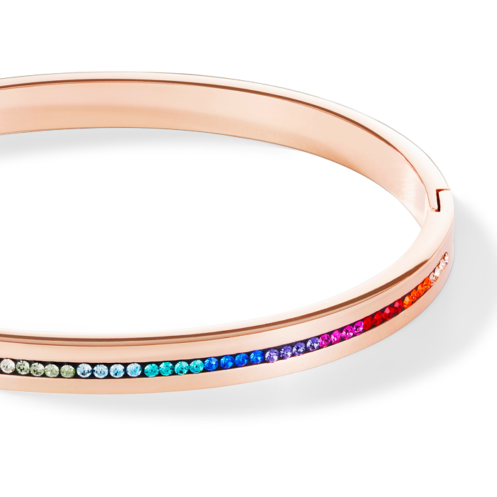 Bracelet Acier or rose & bande Pavé de Cristaux multicolore 17
