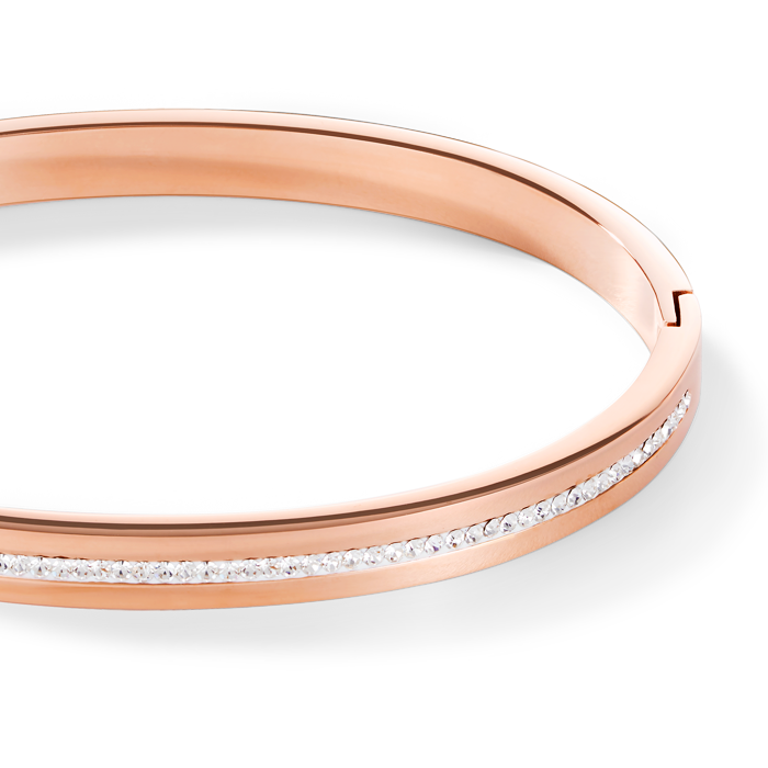Bangle stainless steel rose gold & crystals pavé strip crystal 17
