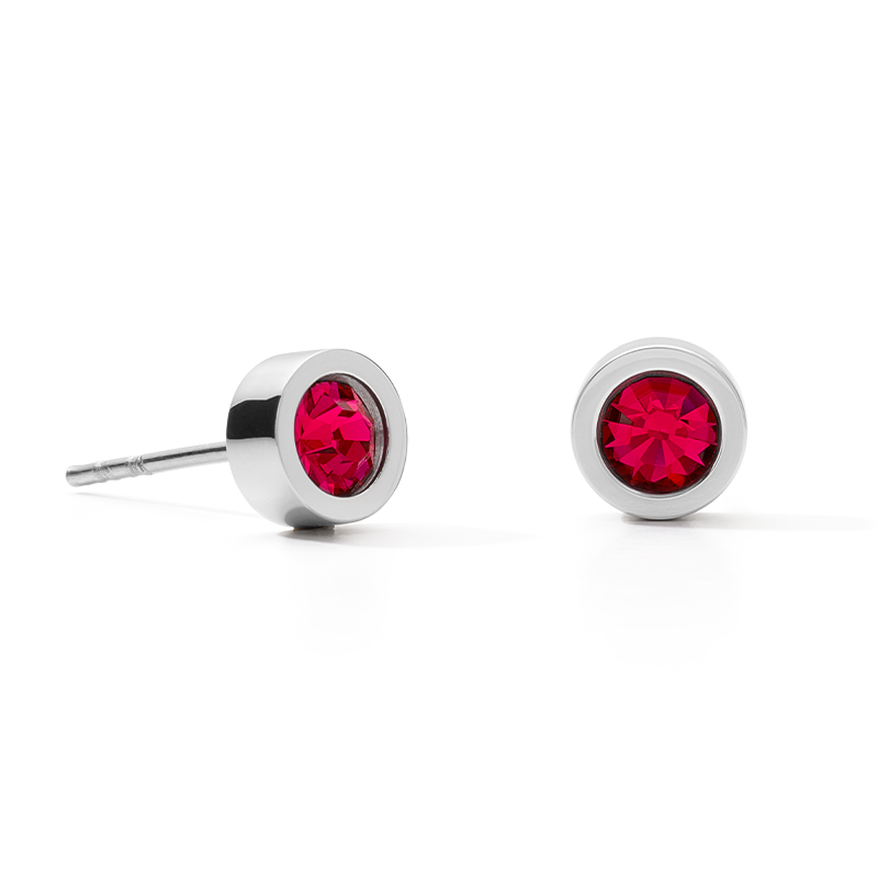 Boucles d'oreille Cristaux & acier argent rouge