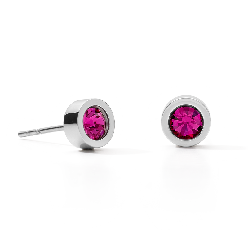 Boucles d'oreille Cristaux & acier argent rose vif