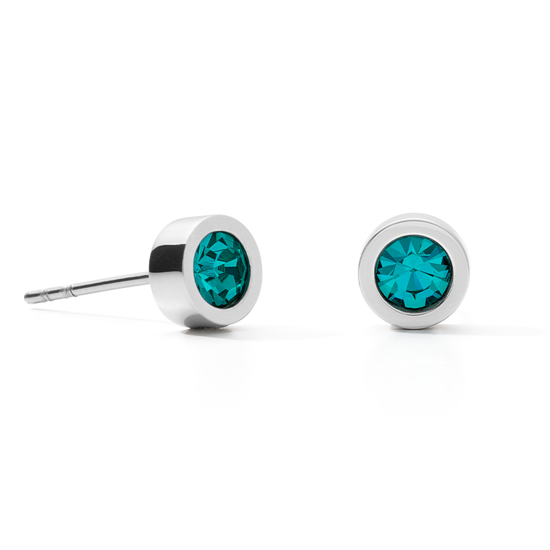 Boucles d'oreille Cristaux & acier argent turquoise