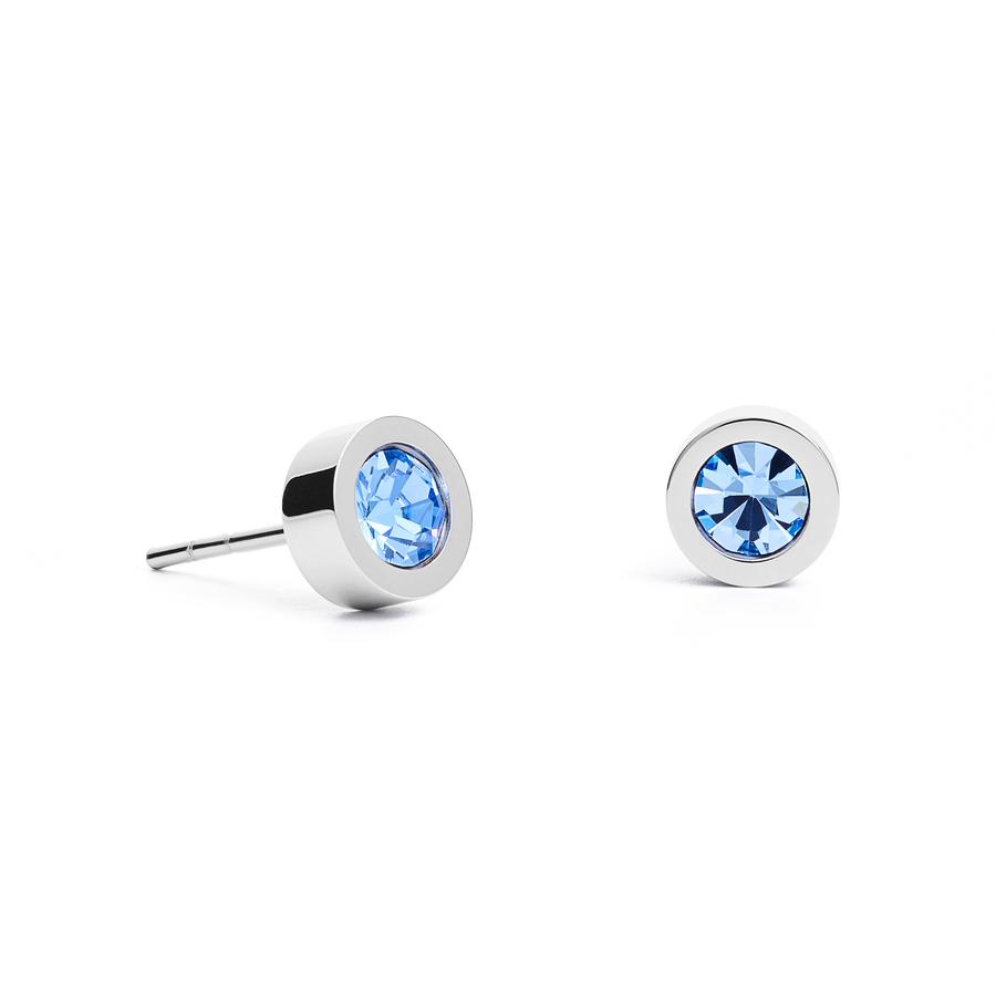 Boucles d'oreille Cristaux & acier argent bleu clair