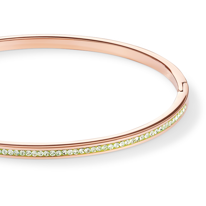 Bracelet étroit acier or rose & Pavé de Cristaux vert claire