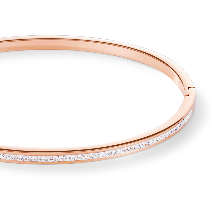 Bangle slim stainless steel rose gold & crystals pavé crystal 17