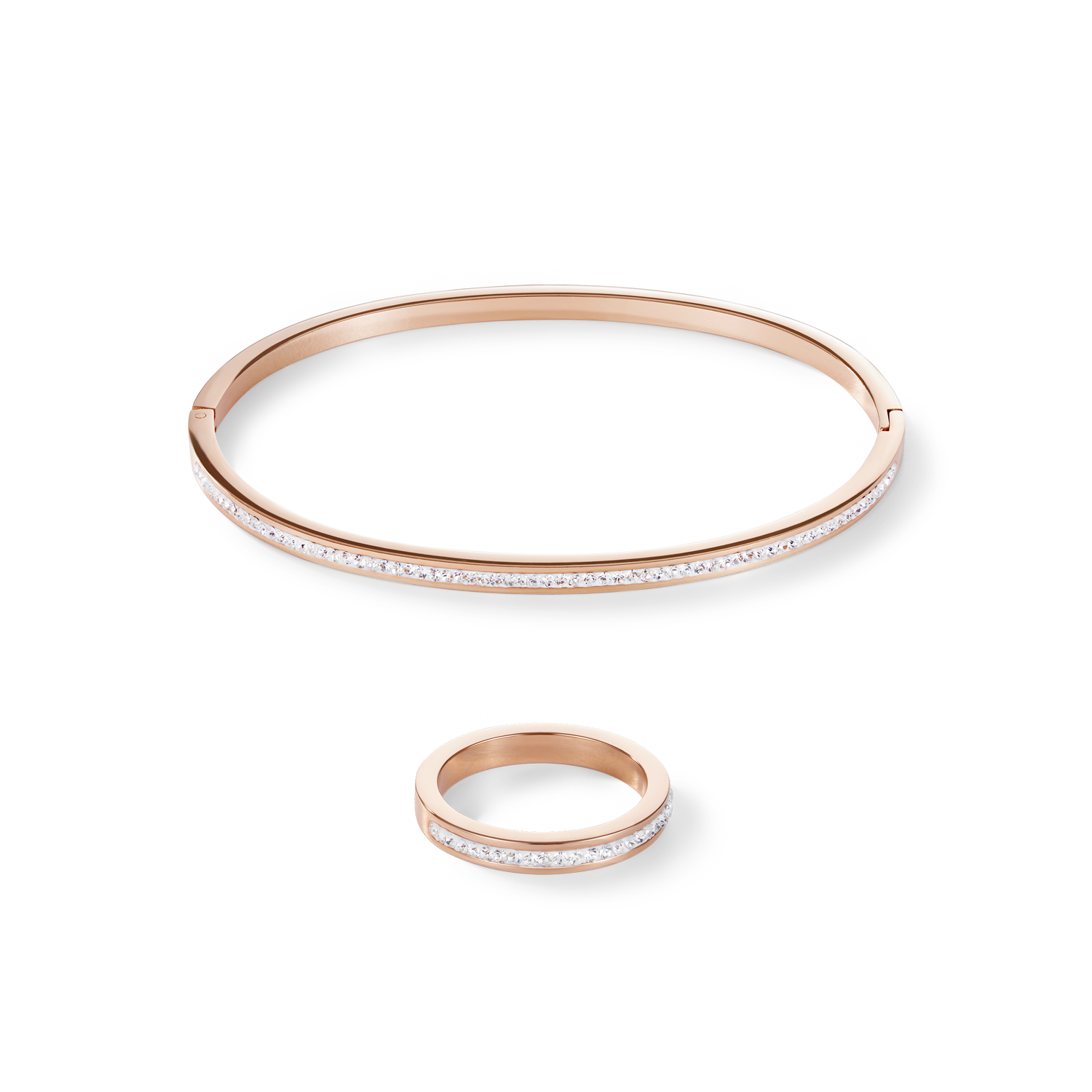 Bangle slim stainless steel rose gold & crystals pavé crystal 17