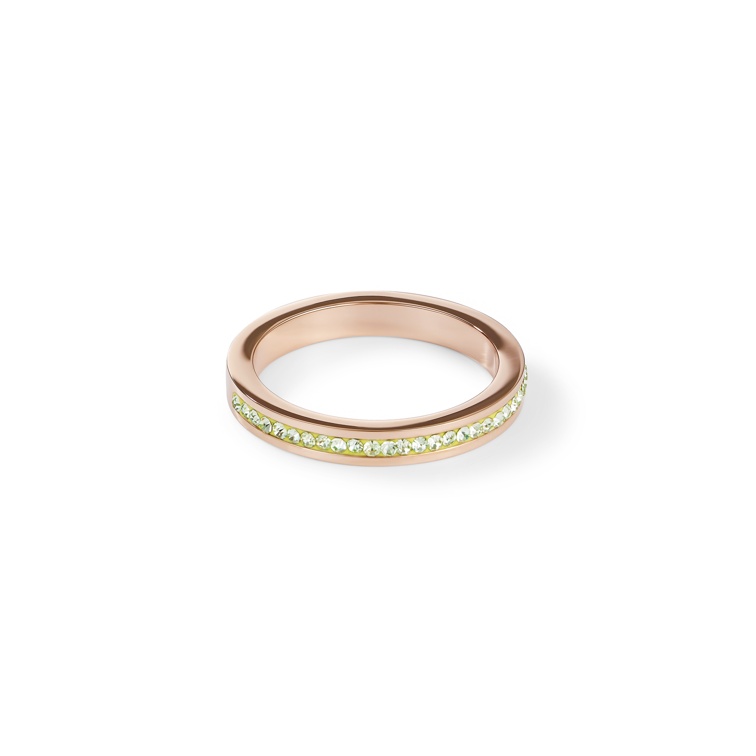 Ring slim stainless steel rose gold & crystals pavé green