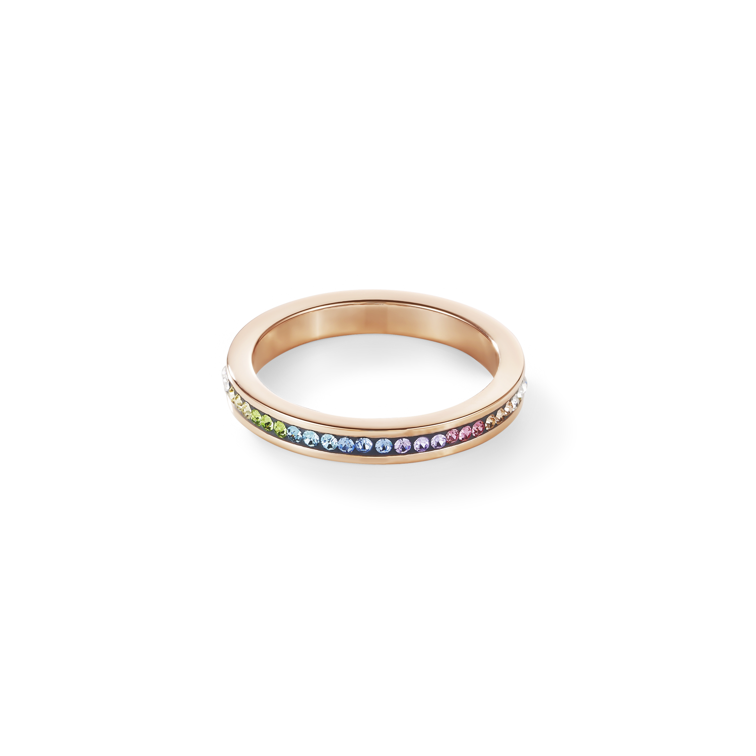 Ring slim stainless steel rose gold & crystals pavé multicolour pastel