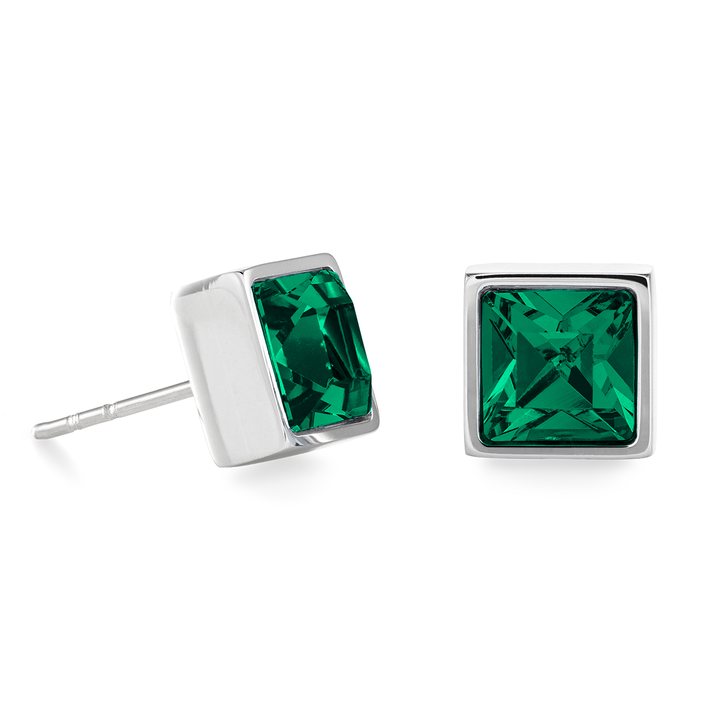 Brilliant Square big boucles d'oreille argent vert foncé