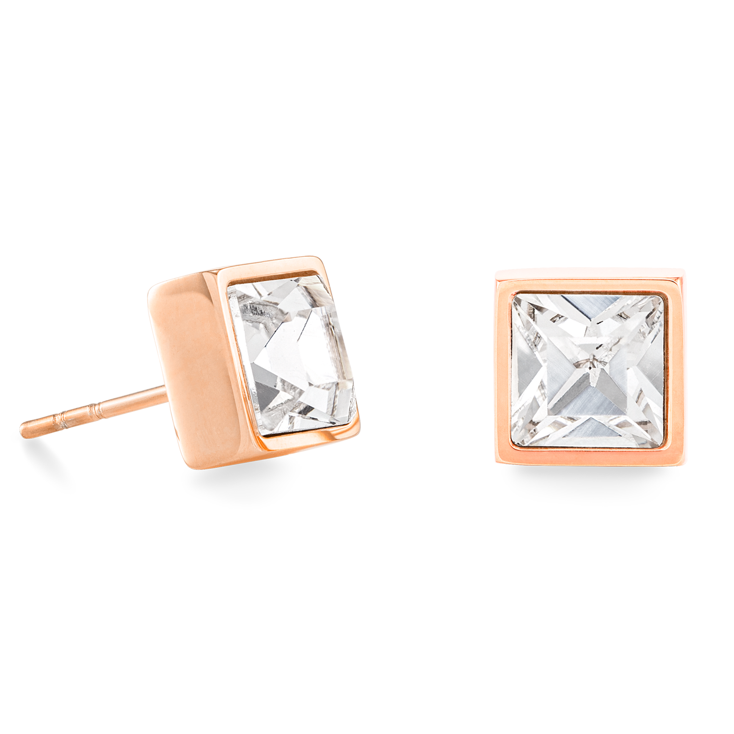 Brilliant Square big boucles d'oreille or rose cristal