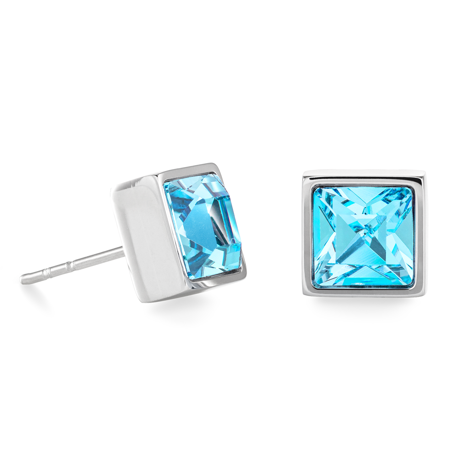 Brilliant Square big boucles d'oreille argent aqua