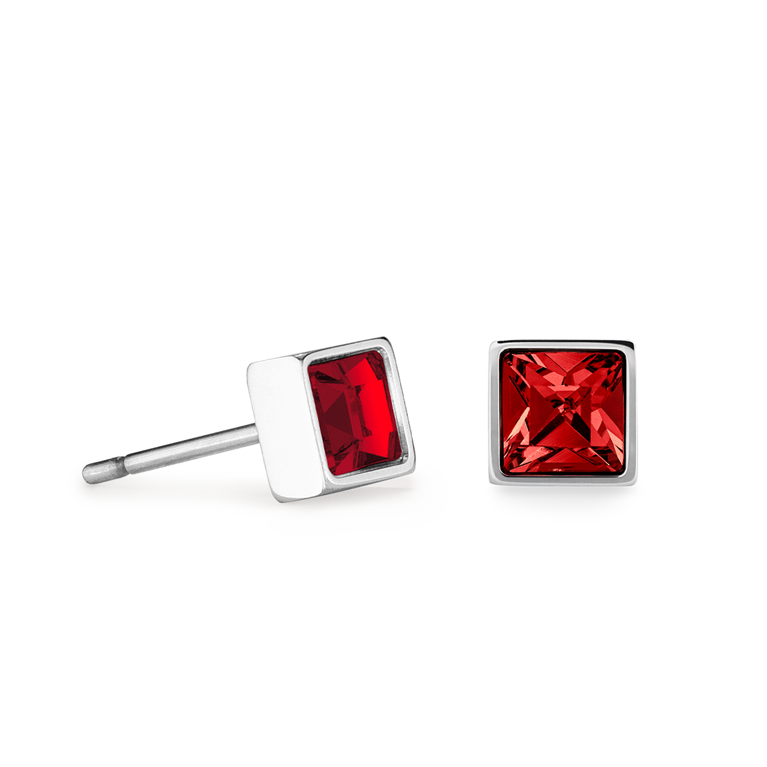 Petites boucles d'oreilles Brilliant Square argent rouge