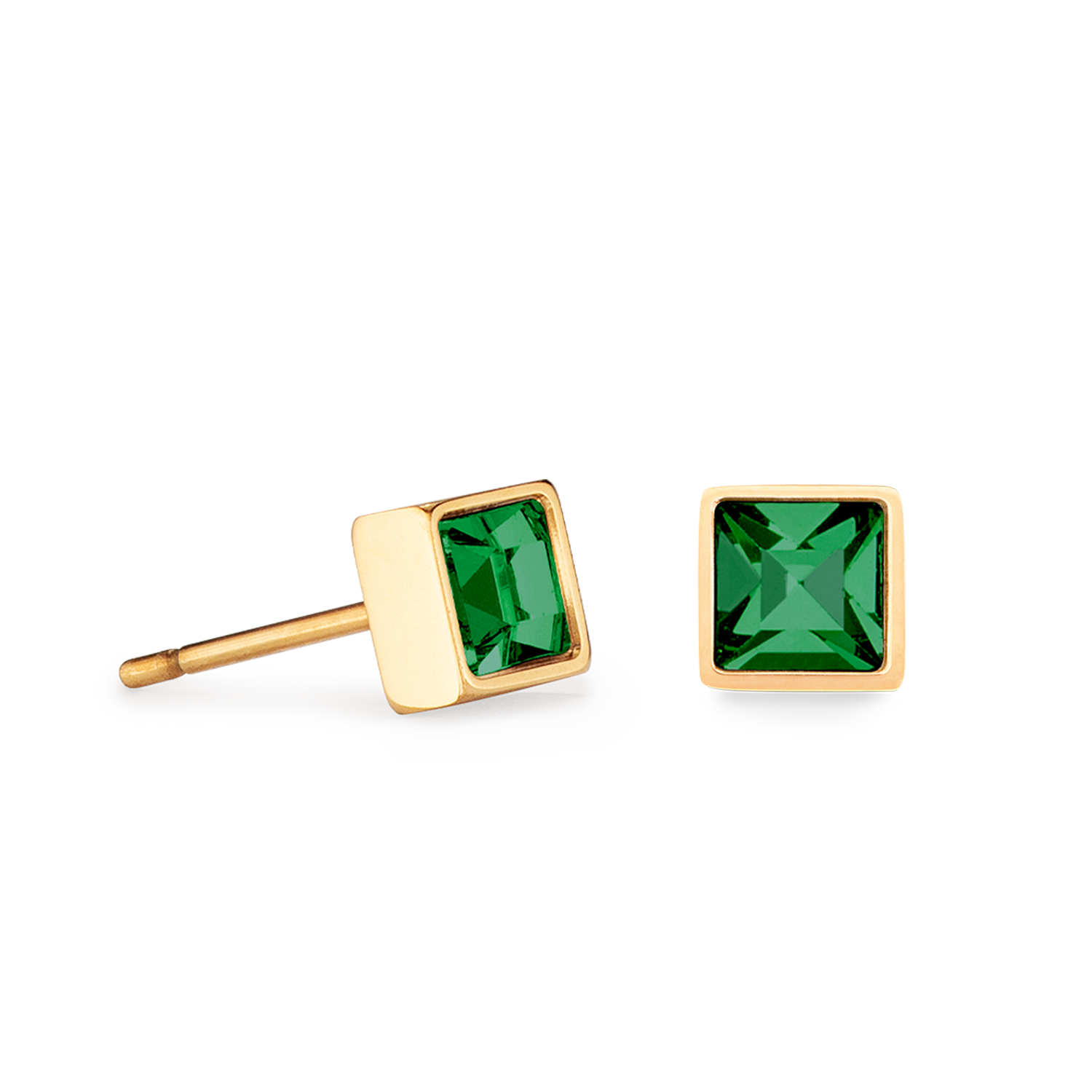 Petites boucles d'oreilles Brilliant Square or vert foncé