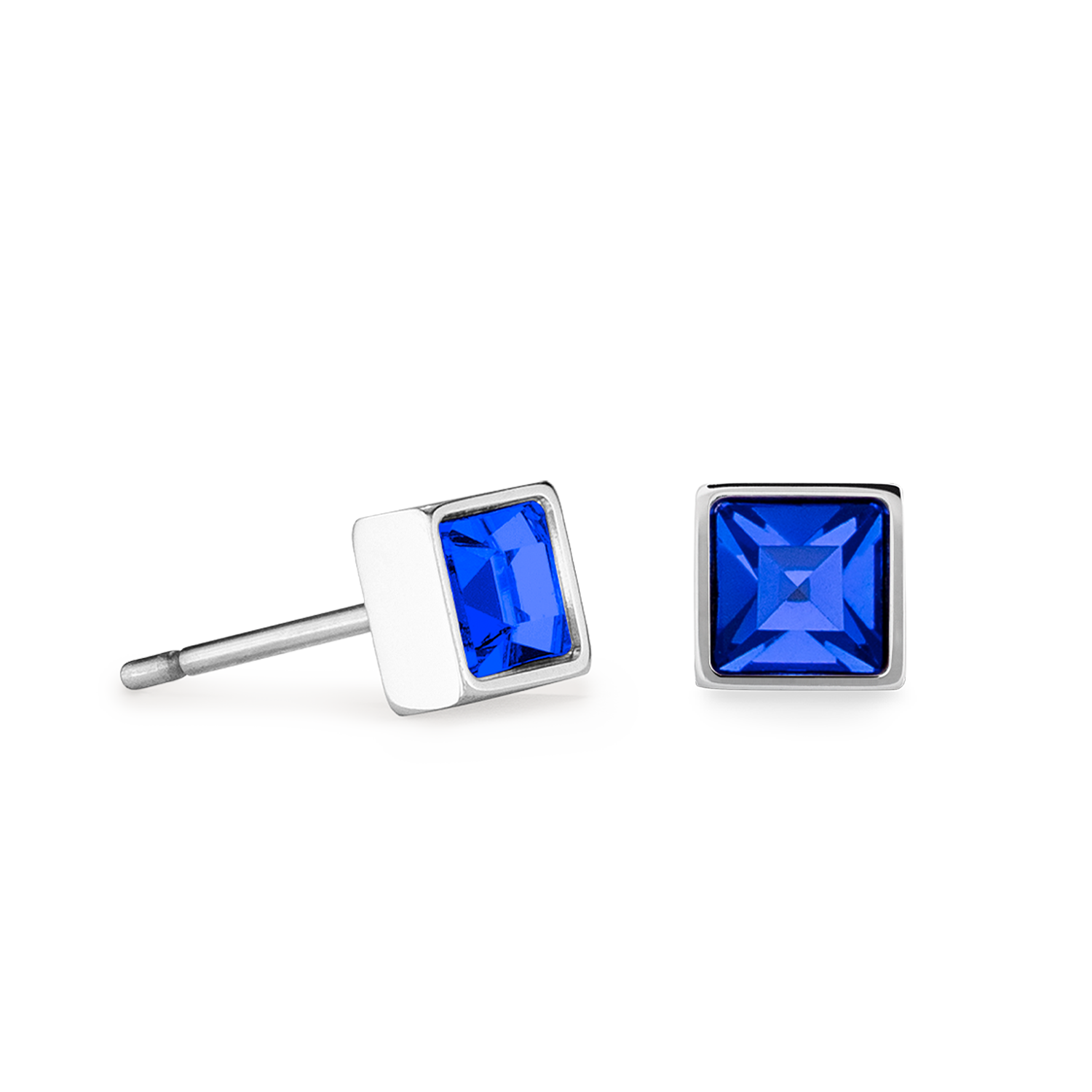 Petites boucles d'oreilles Brilliant Square argent bleu