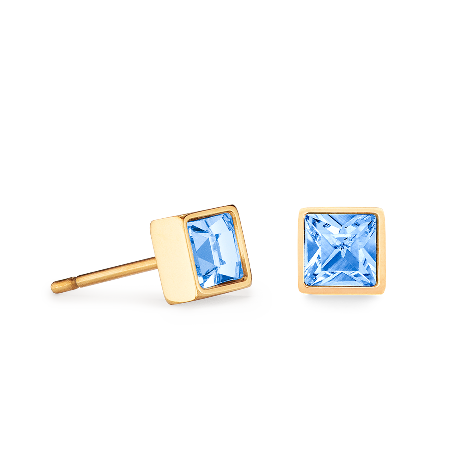 Petites boucles d'oreilles Brilliant Square or bleu clair