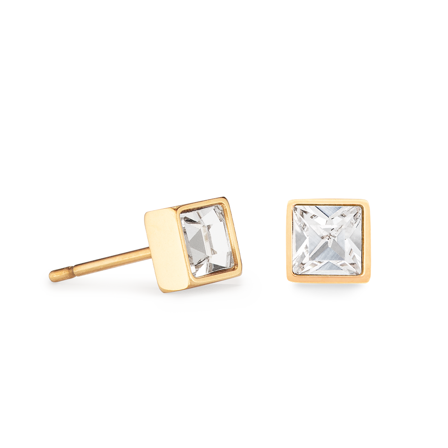 Petites boucles d'oreilles Brilliant Square or cristal