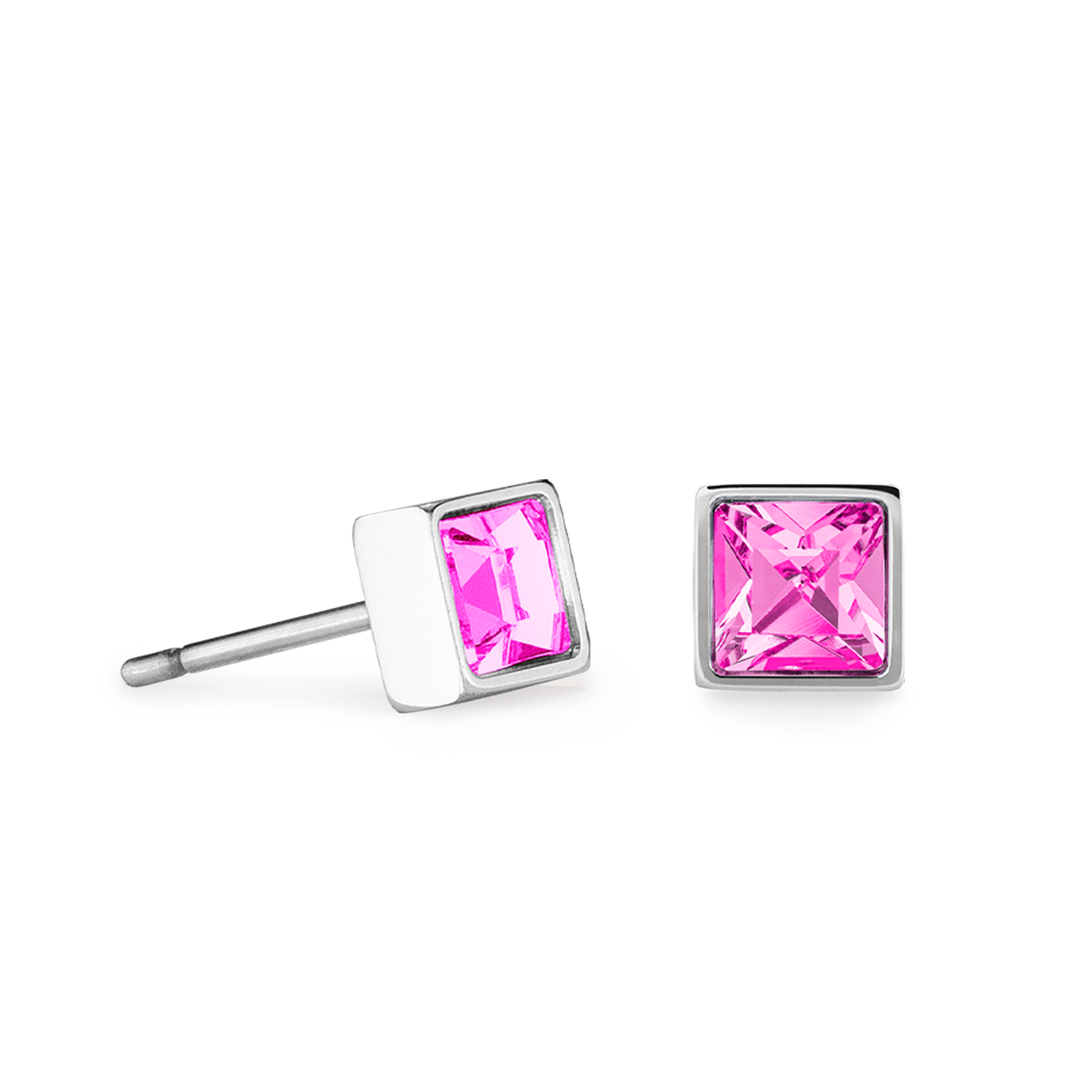 Petites boucles d'oreilles Brilliant Square argent rose