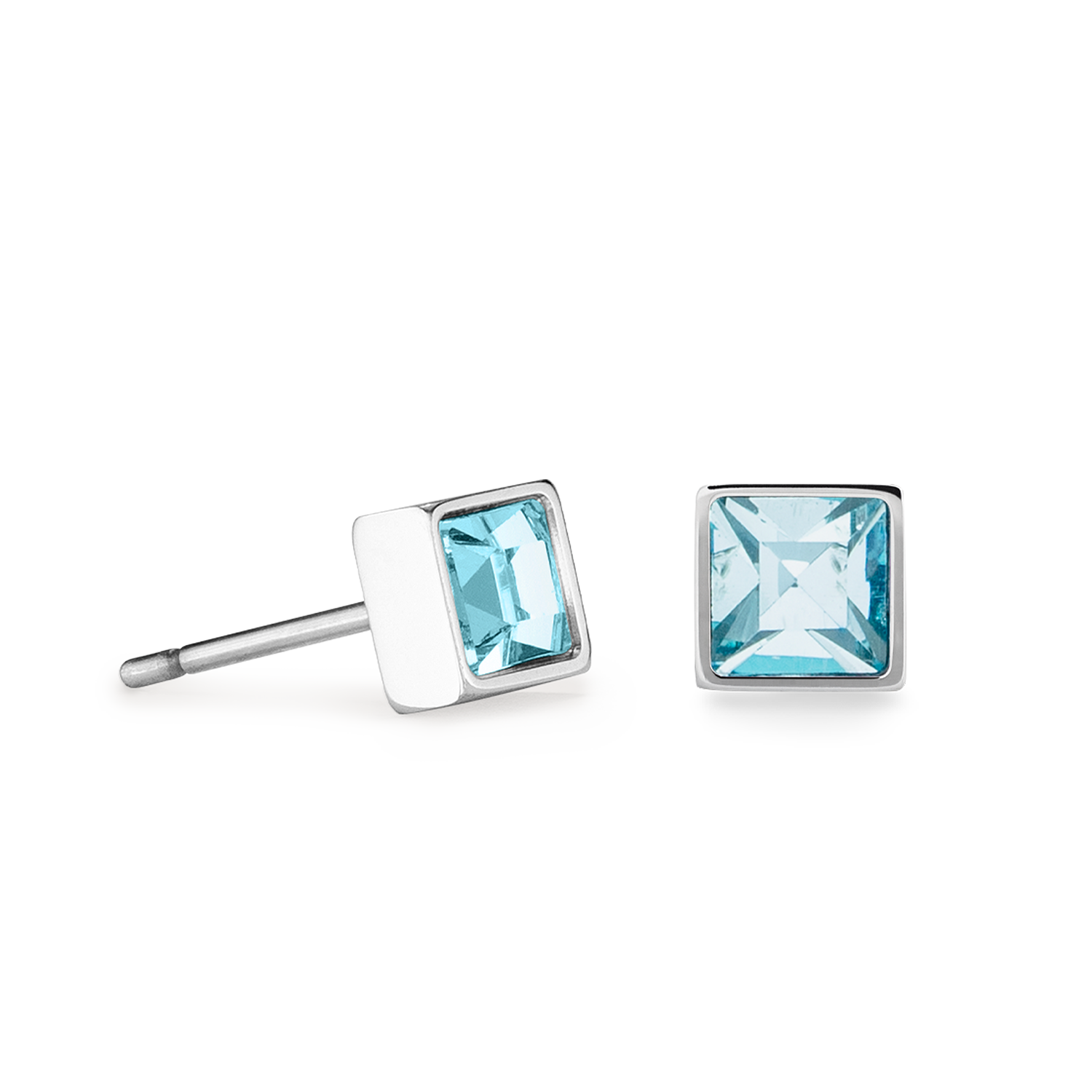 Petites boucles d'oreilles Brilliant Square argent aqua