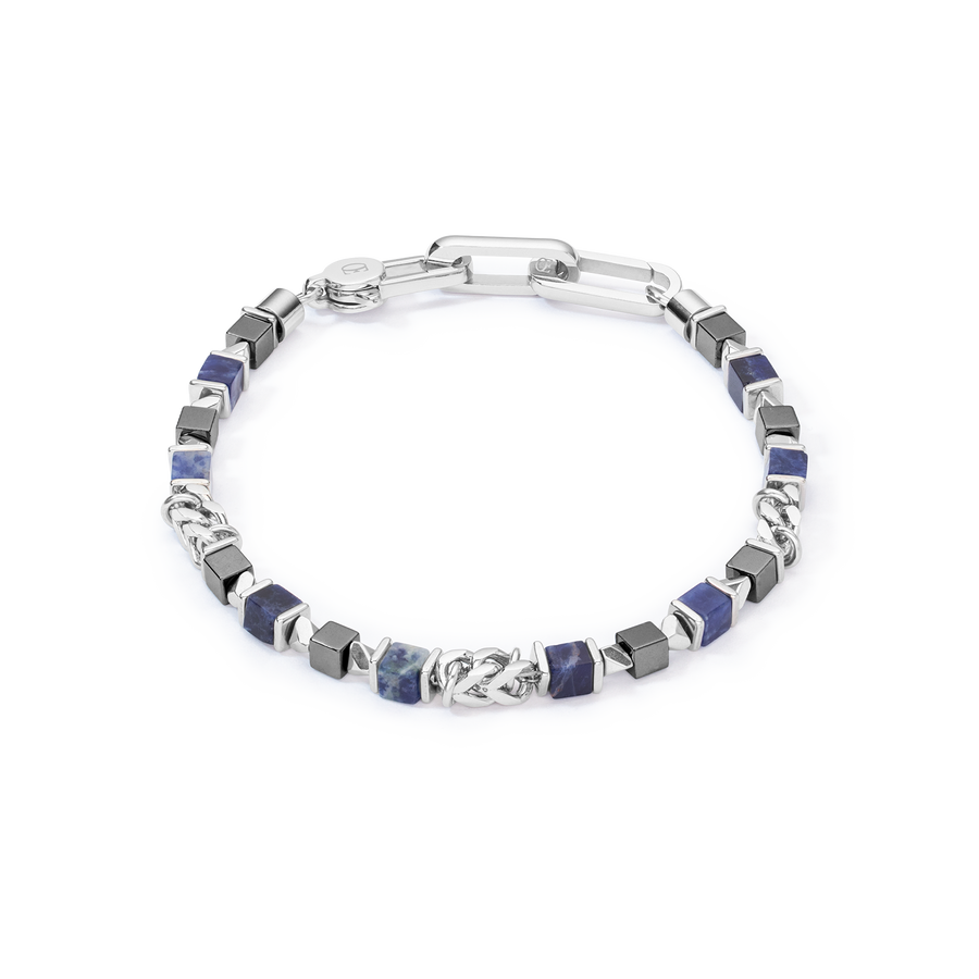 Unisex bracelet cubes & chain bleu