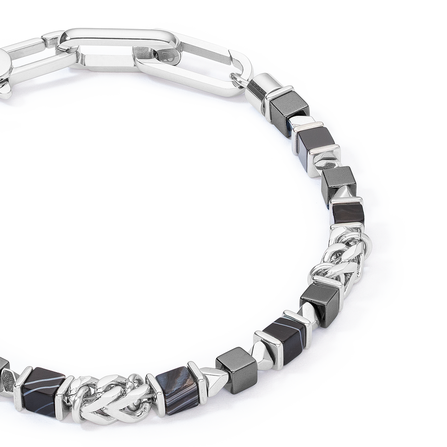 Unisex bracelet cubes & chain noir