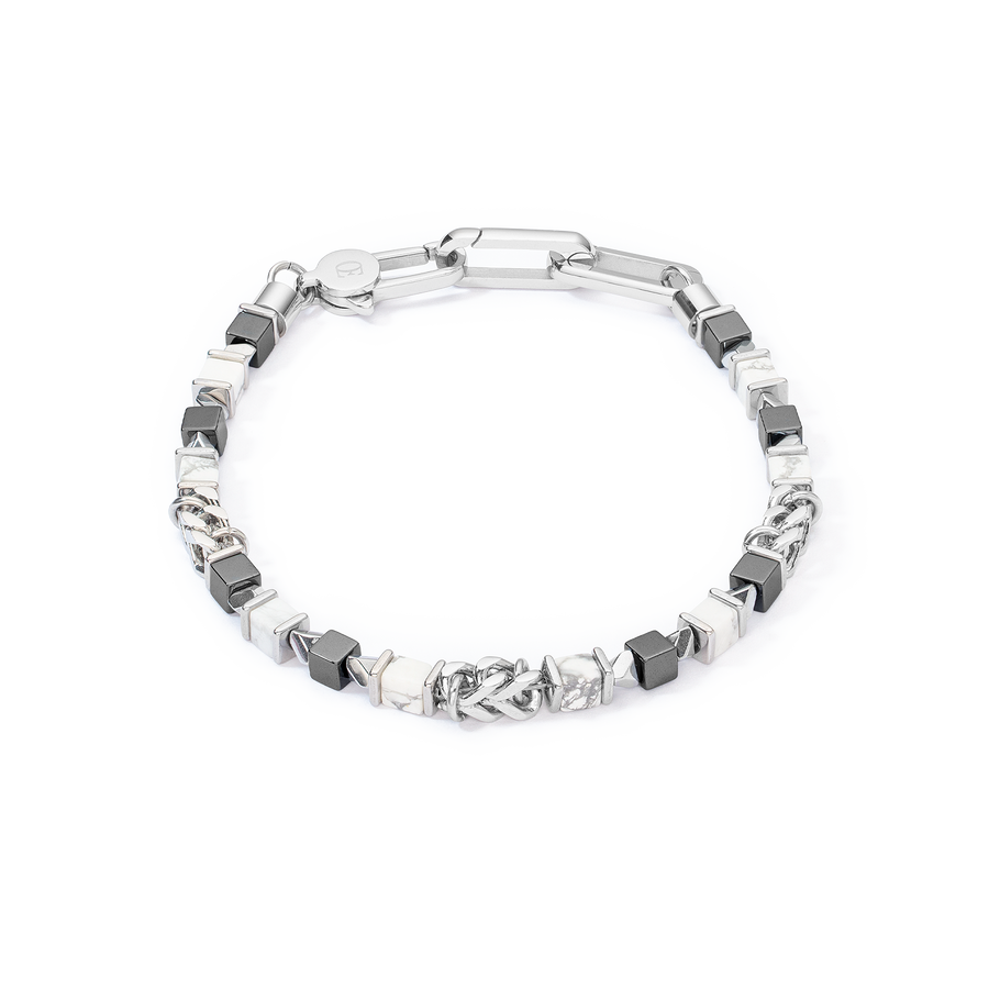 Unisex bracelet cubes & chain blanc