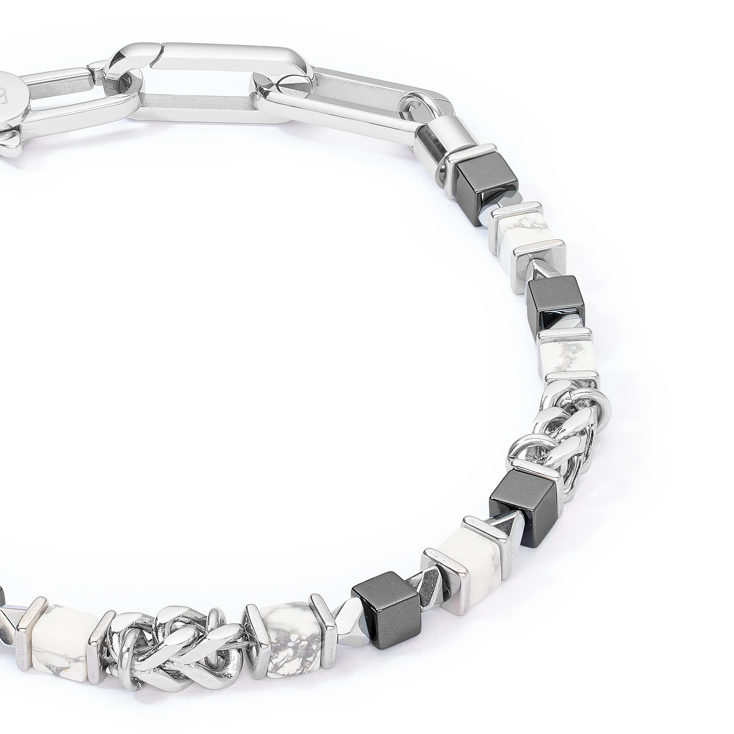 Unisex bracelet cubes & chain blanc