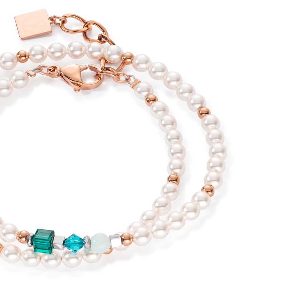 Bracelet Princess Pearls Wrap Around or rose vert