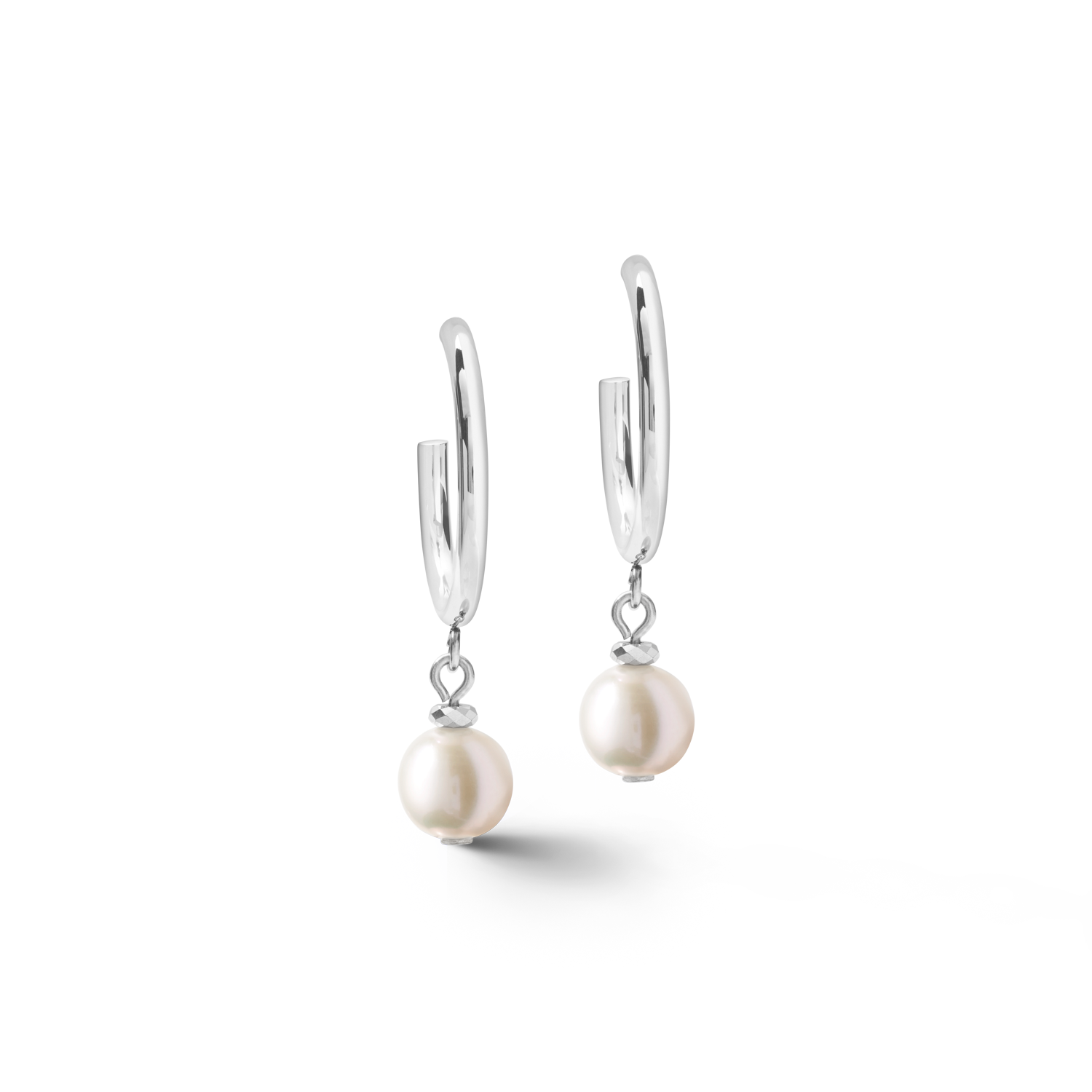 Boucles d'oreilles Perles d'eau douce créoles & chunky chain 4-en-1 blanc-argenté