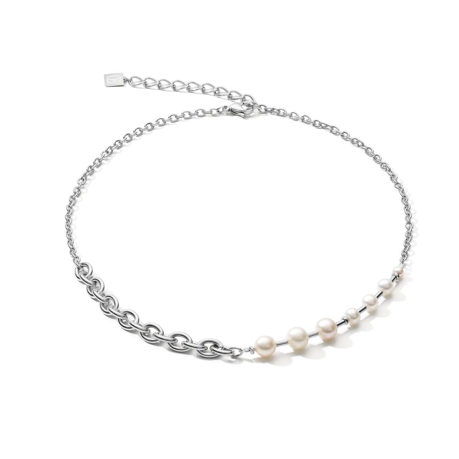 Collier classique & moderne Perles d'eau douce & chaîne en acier inoxydable blanc-argenté