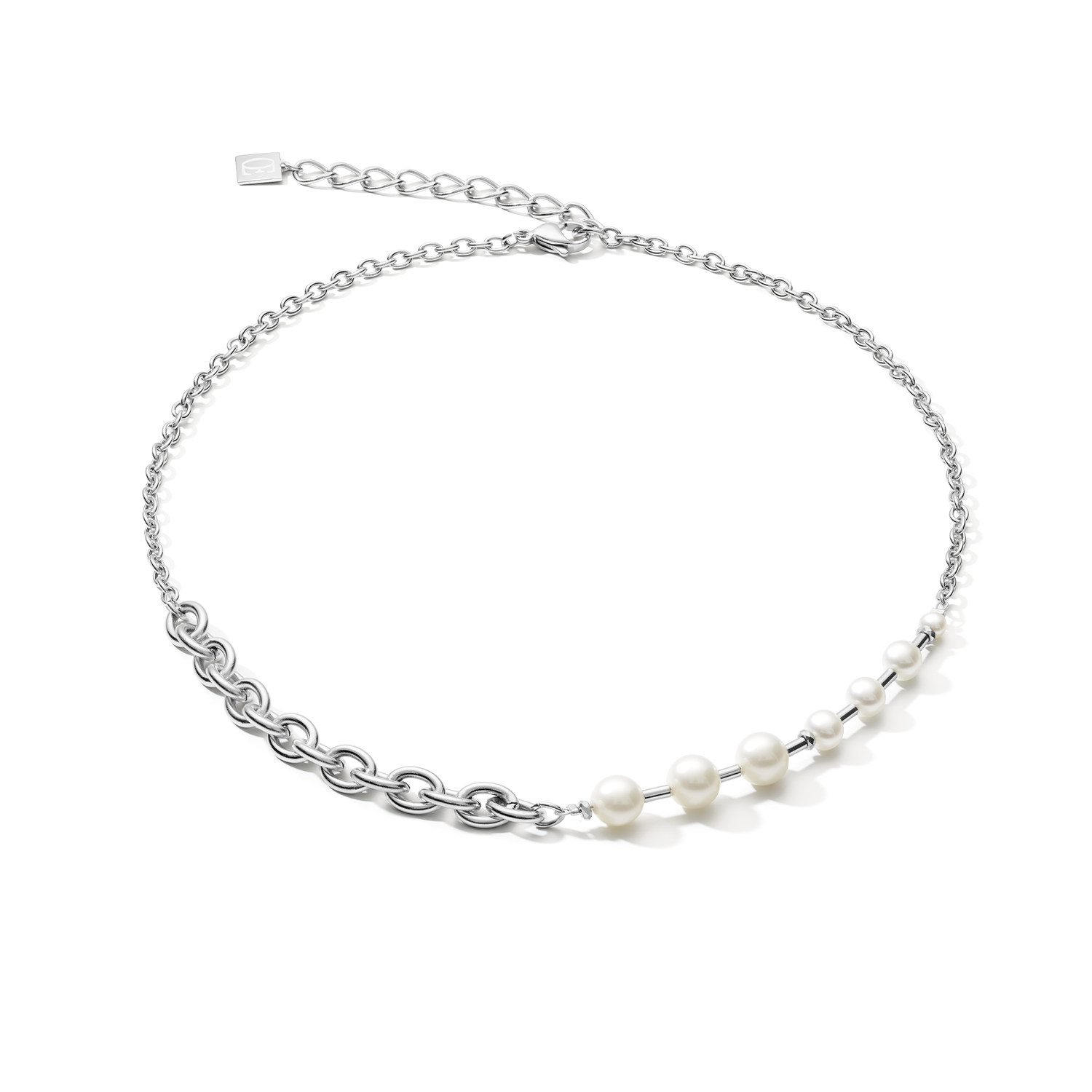 Collier classique & moderne Perles d'eau douce & chaîne en acier inoxydable blanc-argenté