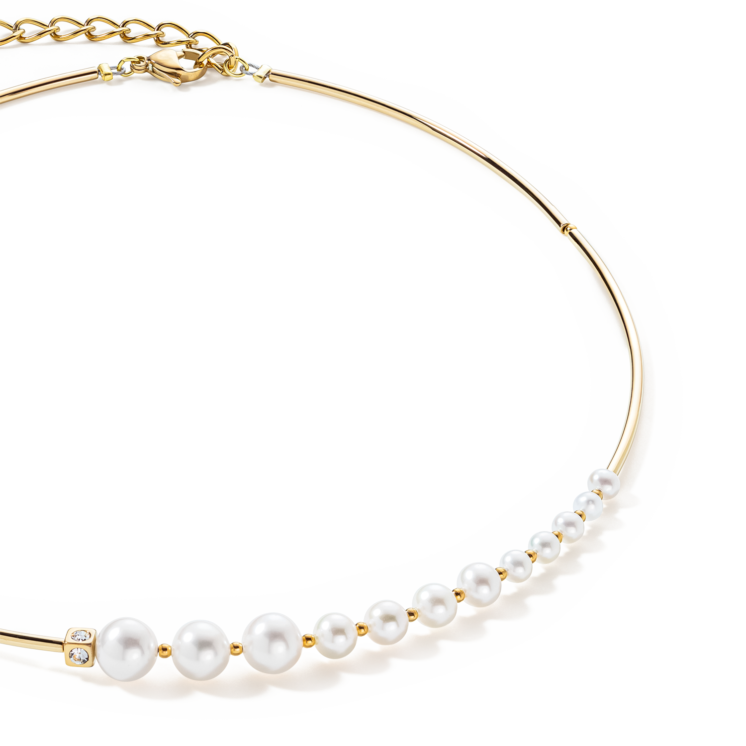 Collier Asymétrie Perles d'eau Douce & acier inoxydable blanc-or