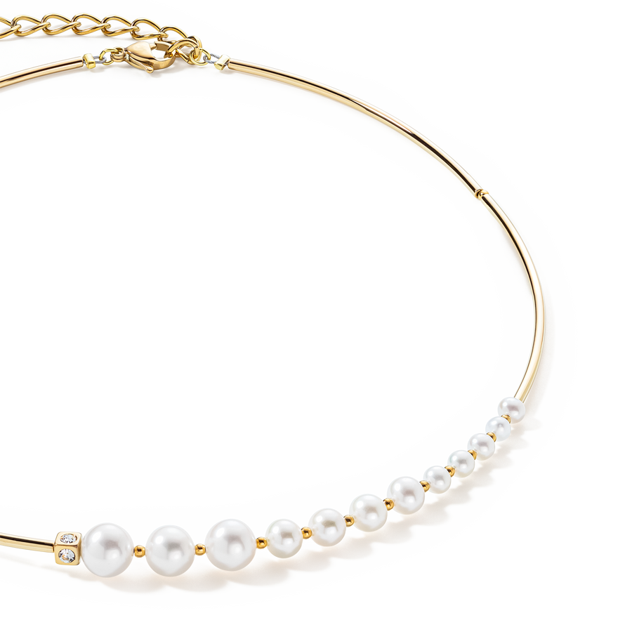 Collier perles bois couleur beige naturel asymétrique perles