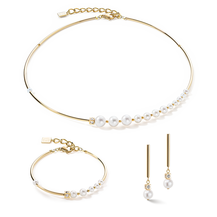 Boucles d'oreilles Asymétrie Perles d'eau Douce & acier inoxydable blanc-or