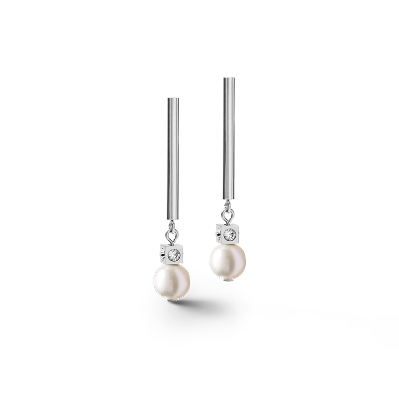 Boucles d'oreilles Asymétrie perles d'eau douce & acier inoxydable blanc-argenté