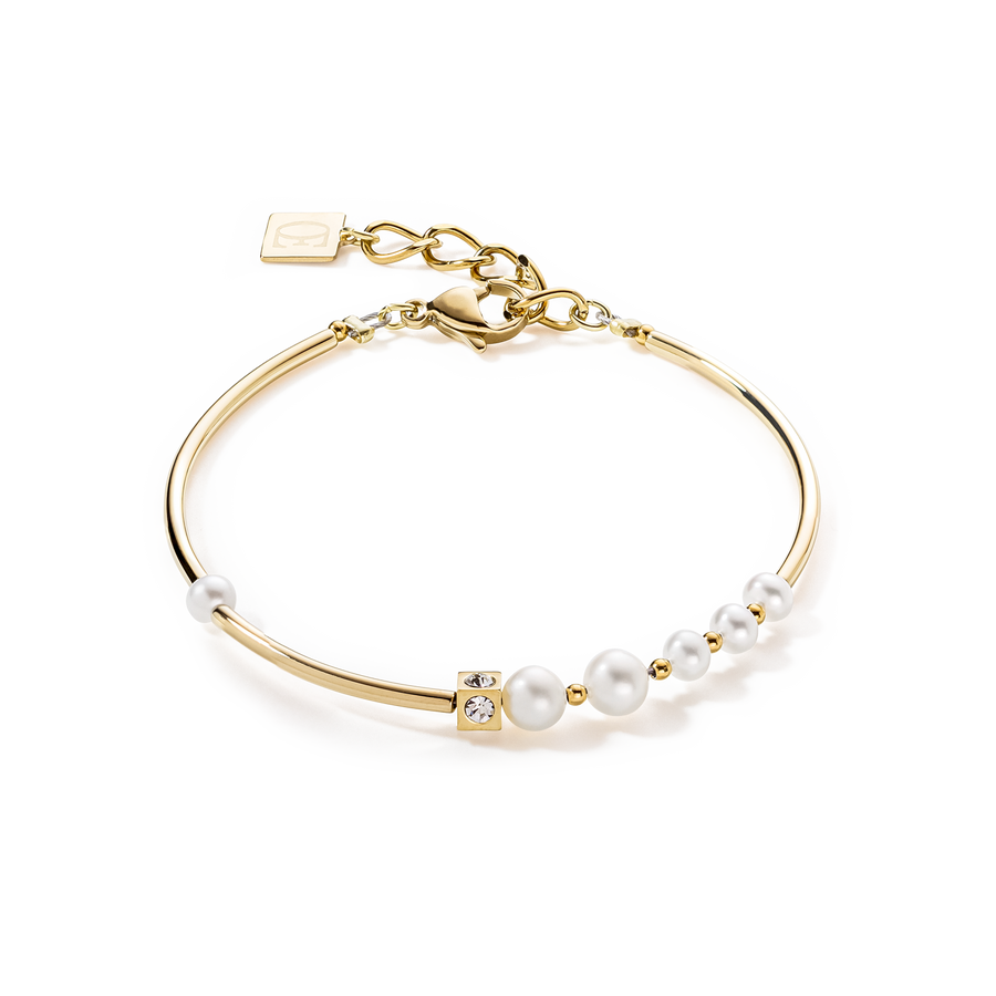 Bracelet Asymétrie Perles d'eau Douce & acier inoxydable blanc-or