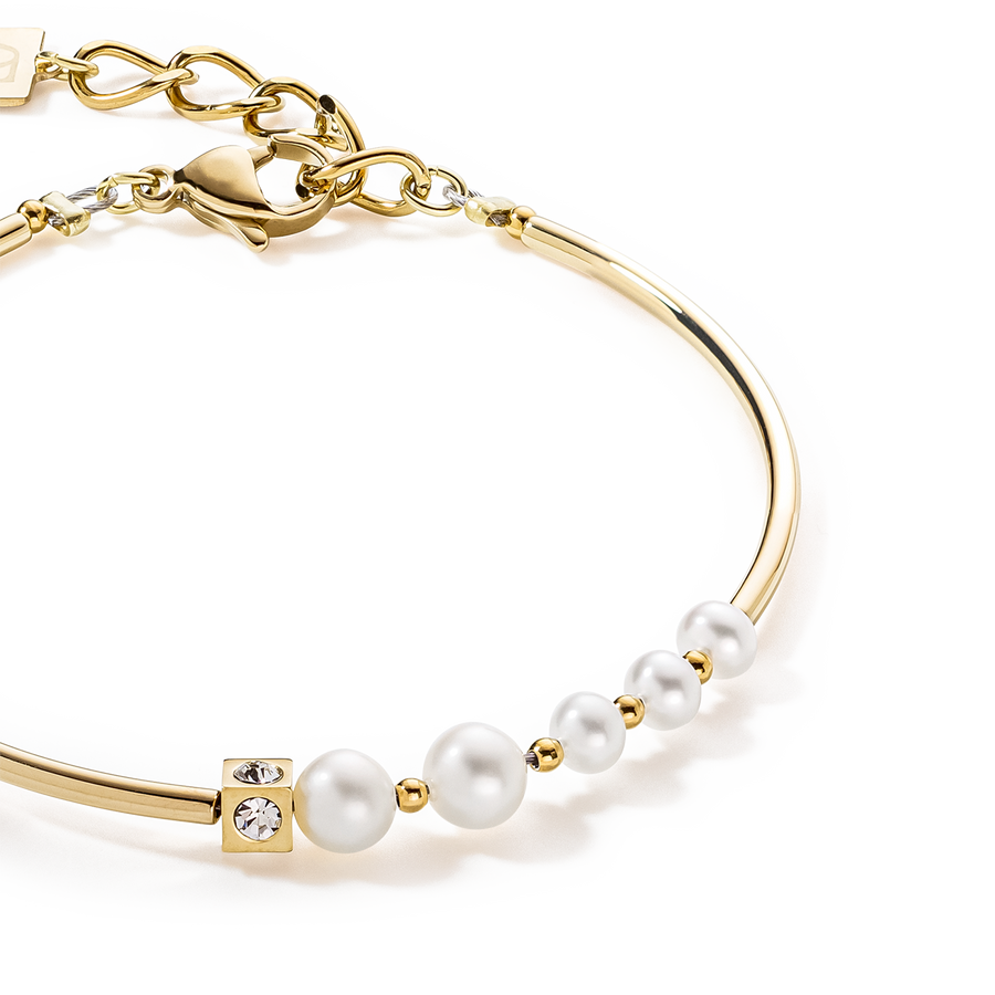 Bracelet Asymétrie Perles d'eau Douce & acier inoxydable blanc-or