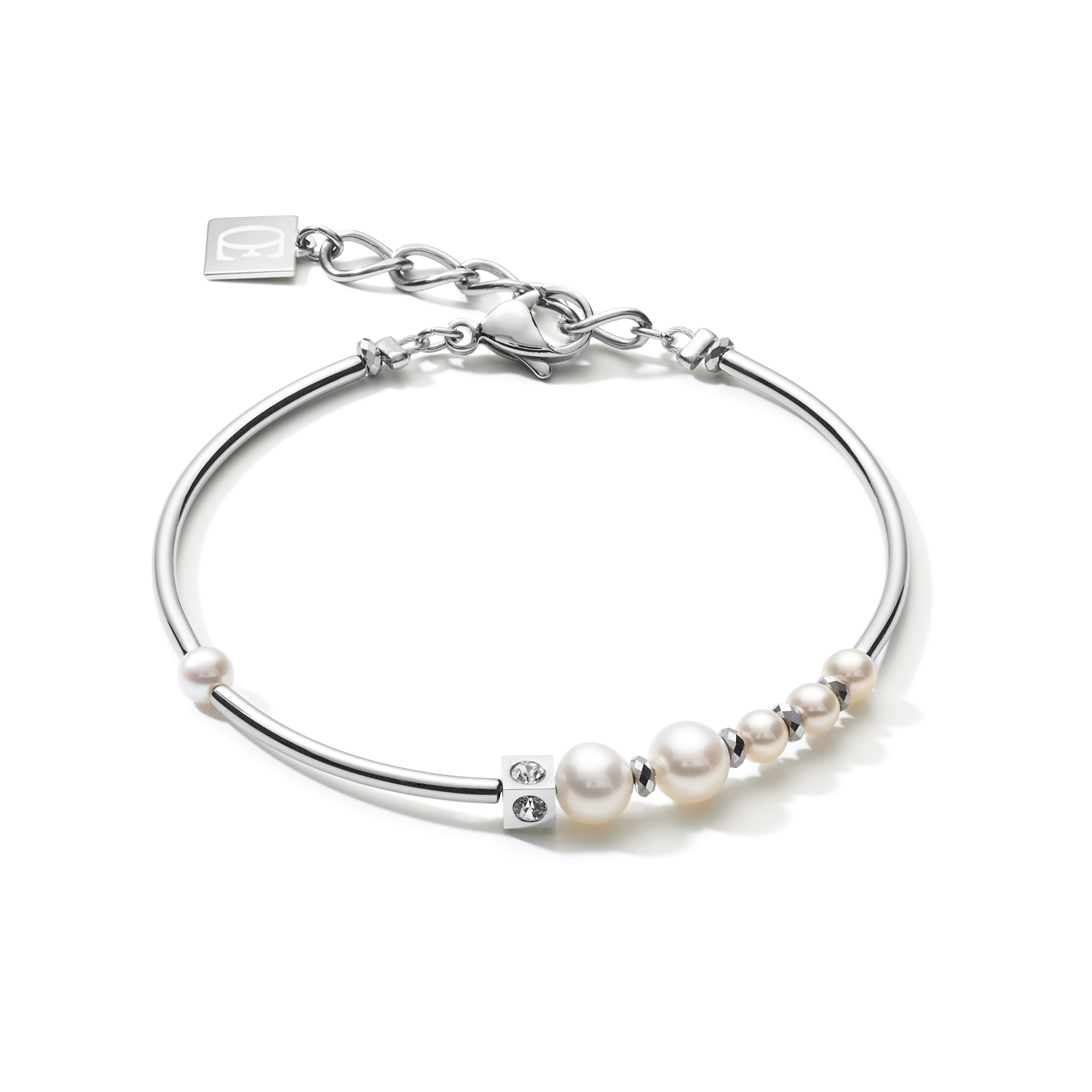 Bracelet Asymétrie Perles d'eau douce & acier inoxydable blanc-argenté